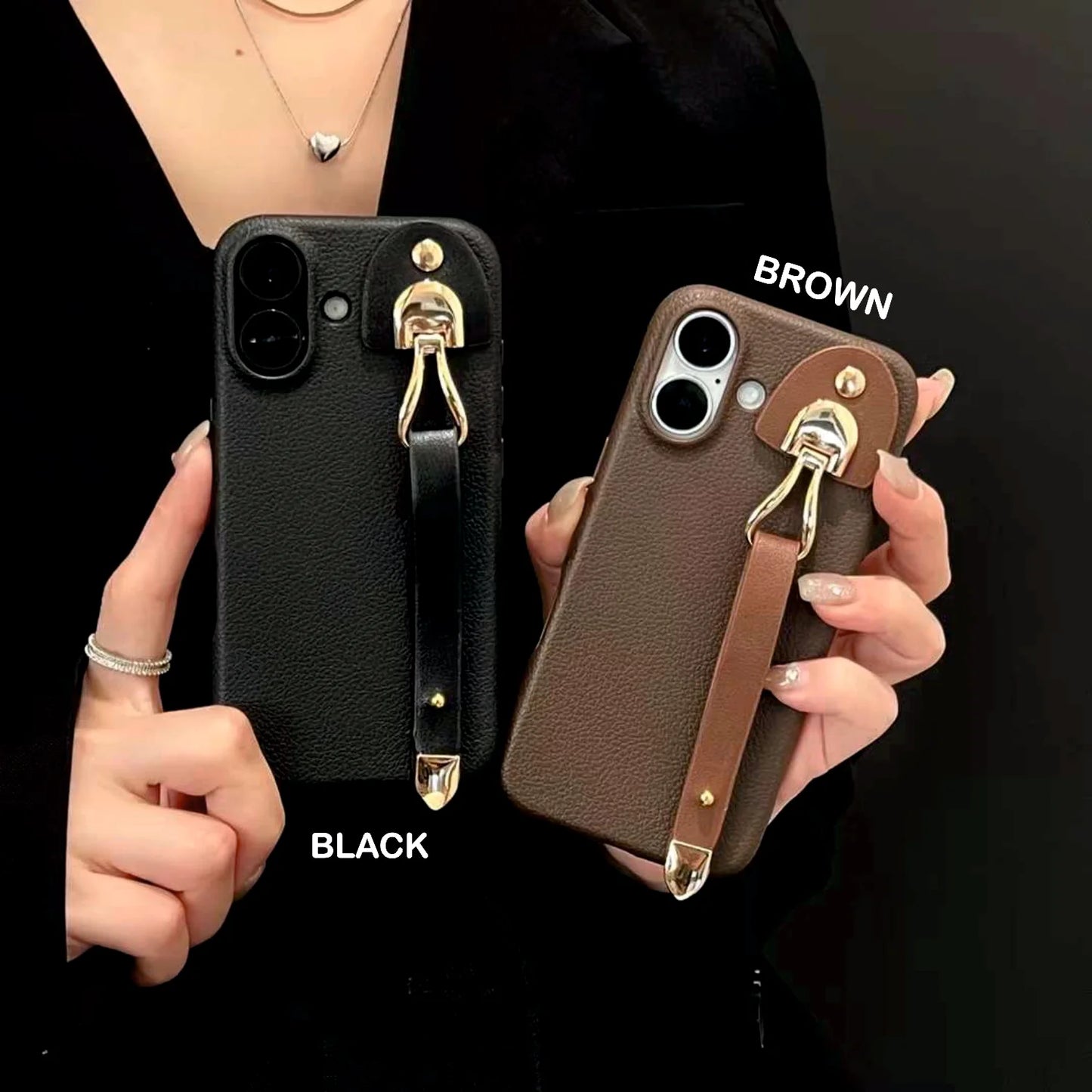 Combo of 2 Leather Finish iPhone Case With Anti Fall Holder