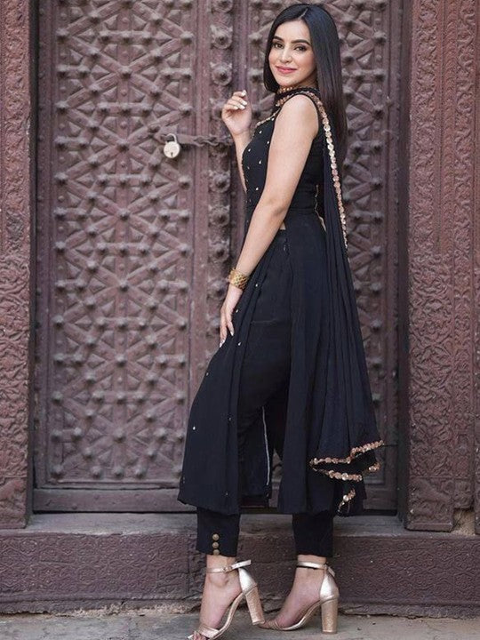 Ethnic Motifs Embroidered A Line Kurta With Trousers & Dupatta