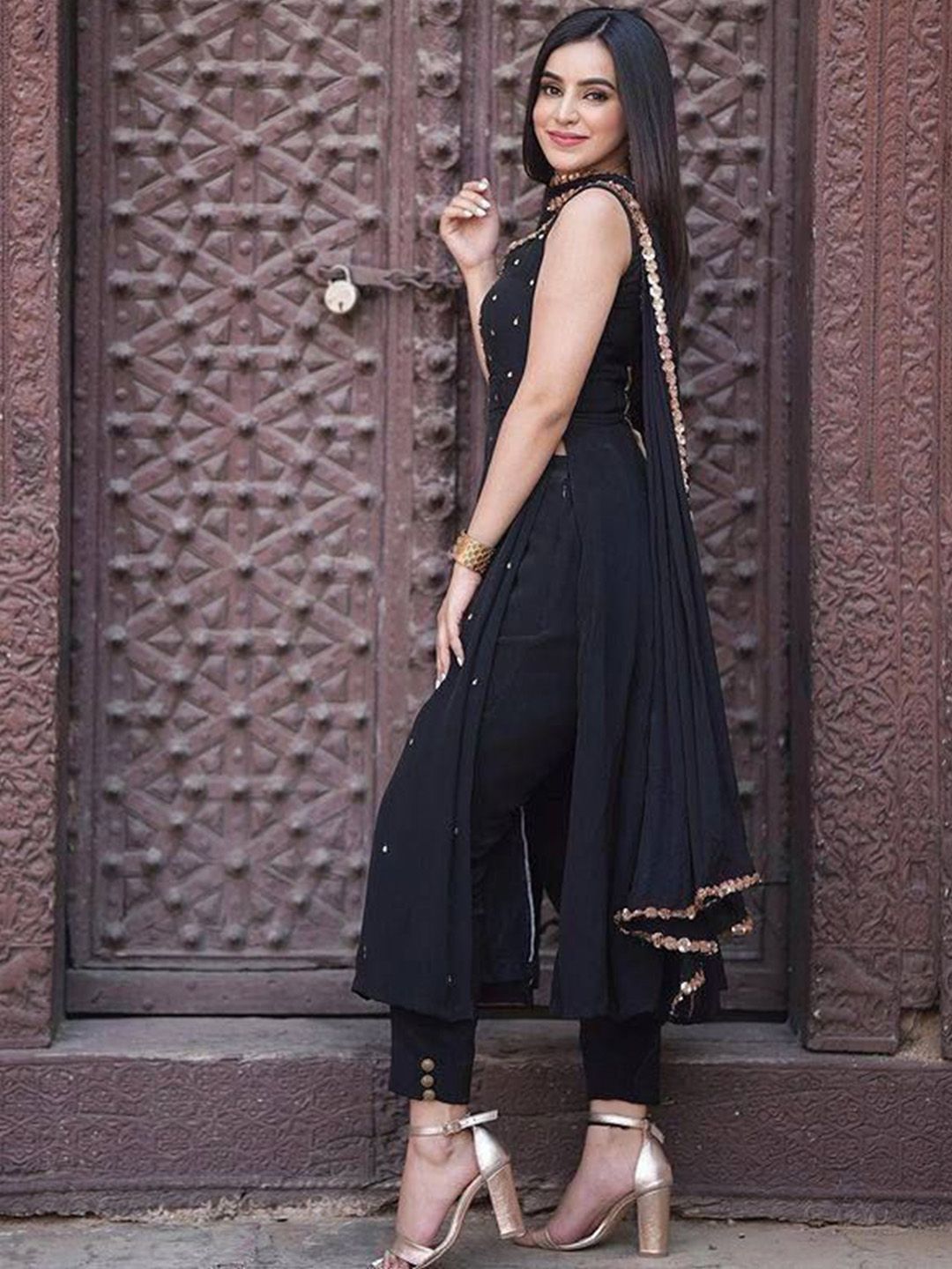 Ethnic Motifs Embroidered A Line Kurta With Trousers & Dupatta