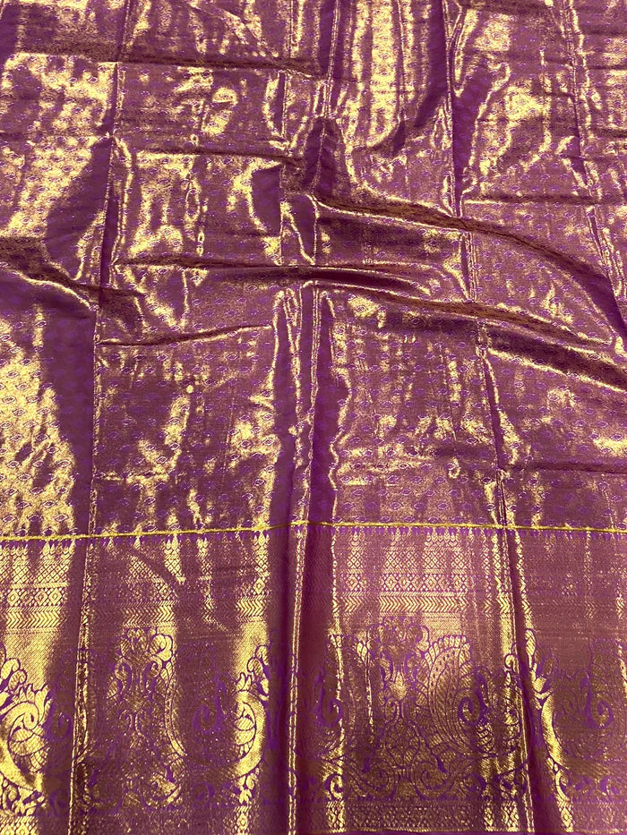 Light Wine Dharmavaram Gold Birds Print Saree
