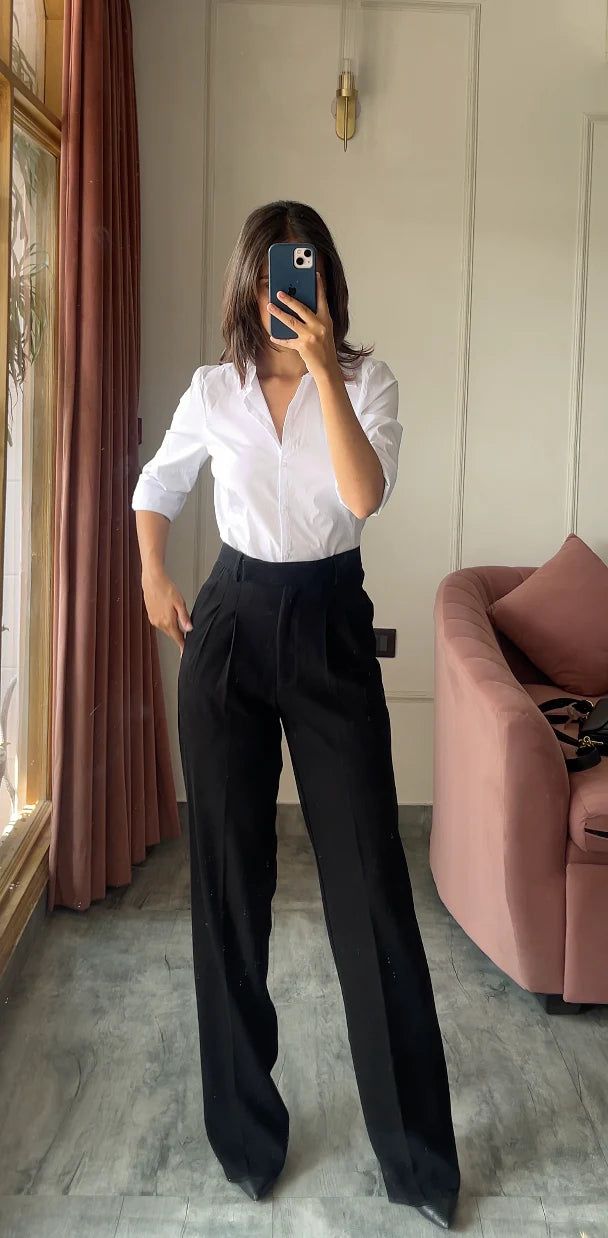 Elegant Pleated High-Waist Trousers with Chic Top