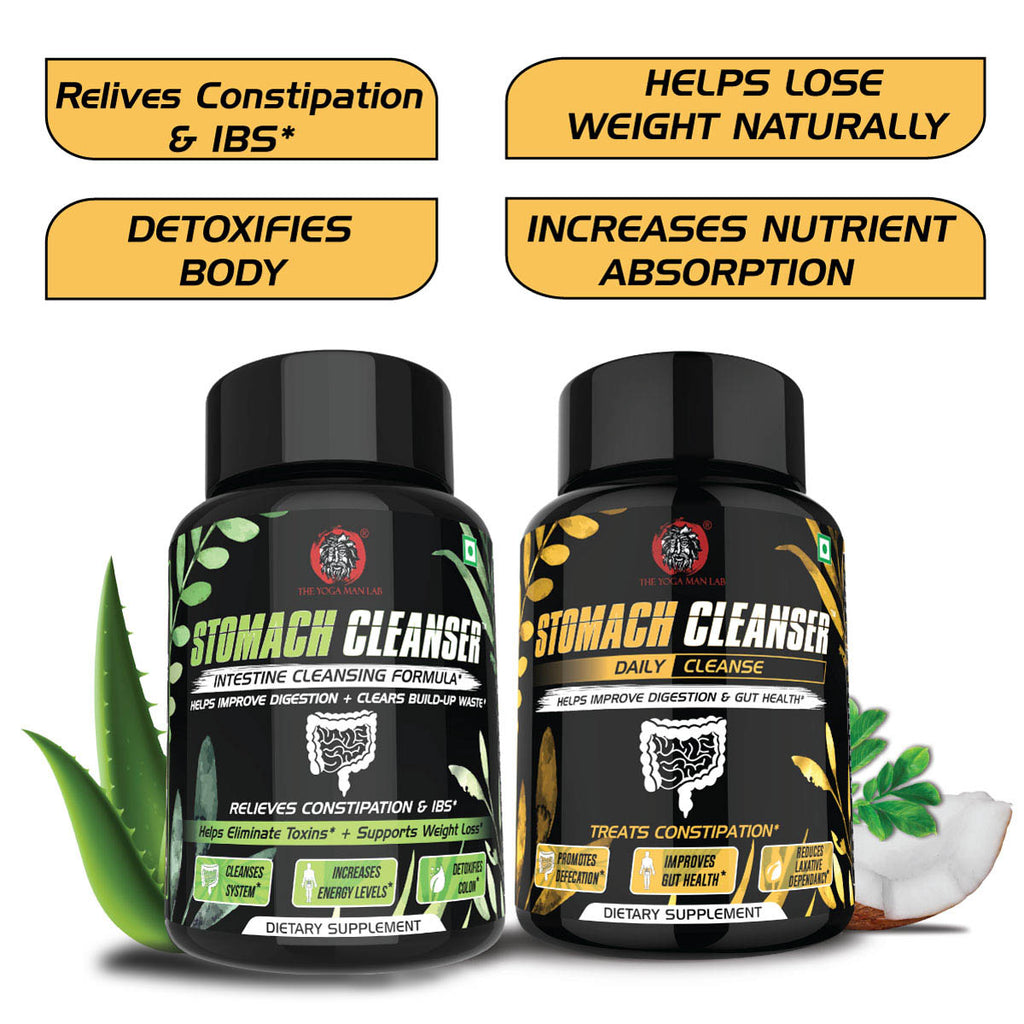 STOMACH CLEANSER KIT- Intestine Detox + Daily Fiber Cleanse (2 Ayurvedic Supplements) | Probiotic Soluble Fiber Formula For Smooth Bowel Movement | 100% Natural