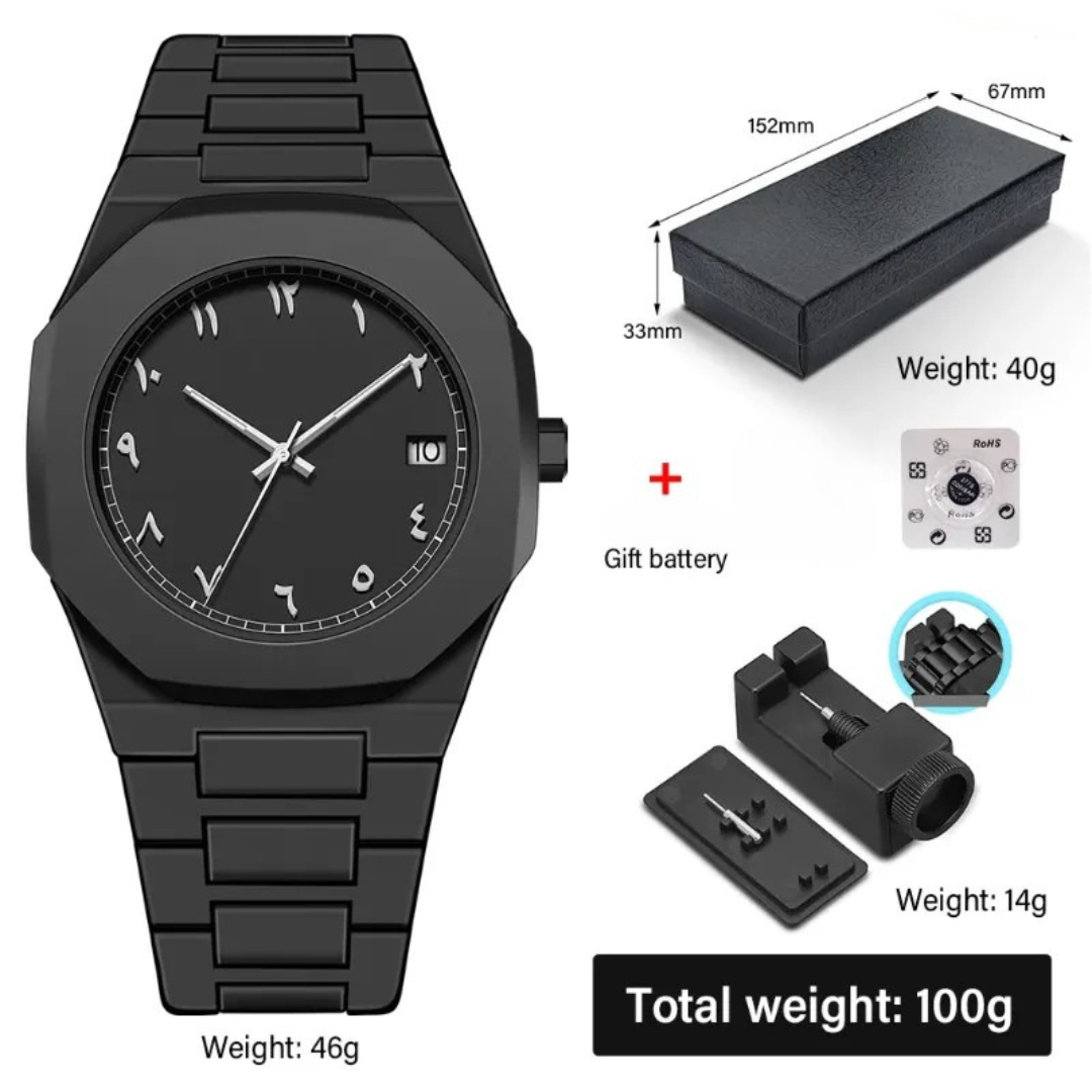 Men's Black Quartz Watch - Round Dial, Soft Touch, Waterproof, Business & Luxury