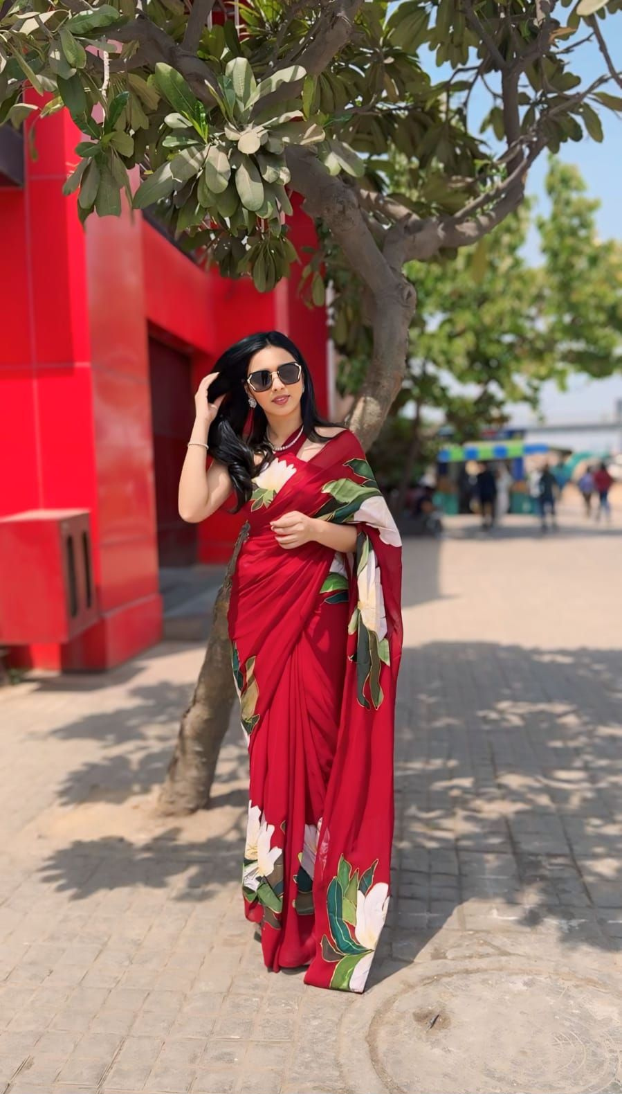 Scintillating 1-Minute Ready To Wear Red Georgette Saree