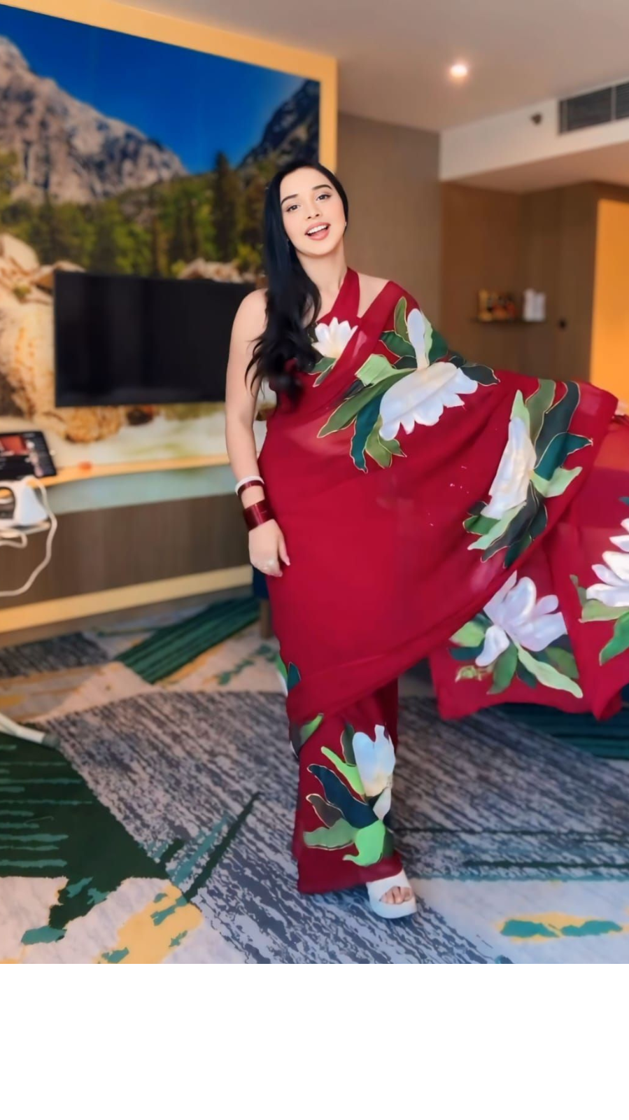 Scintillating 1-Minute Ready To Wear Red Georgette Saree