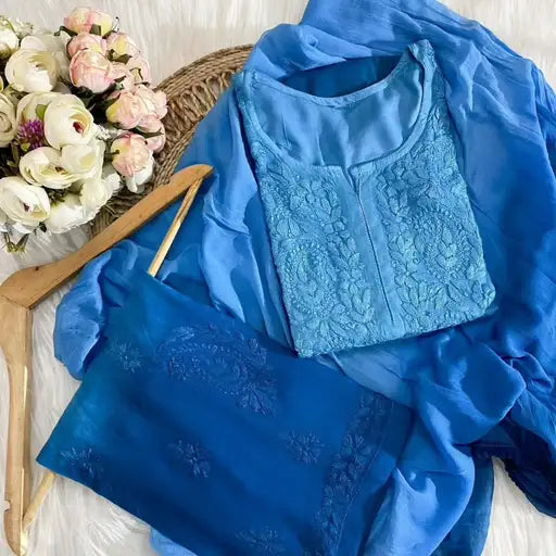 Ombre Reyon 3PC Chikankari Set