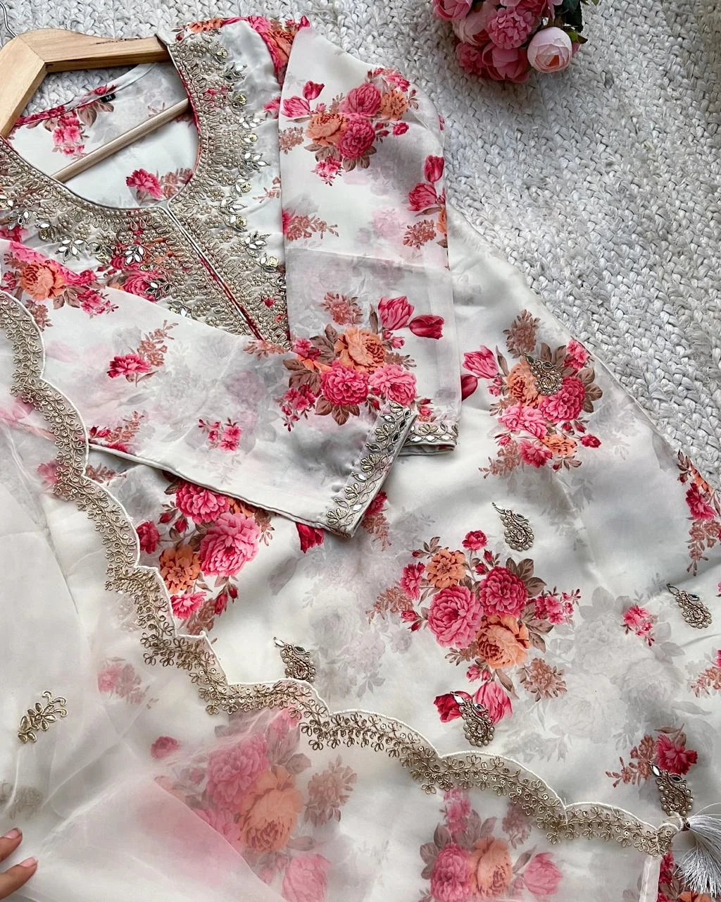 Kundan Organza Floral Suit
