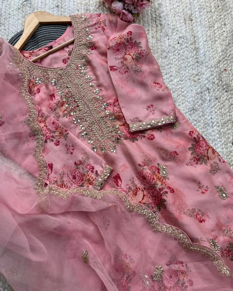 Kundan Organza Floral Suit