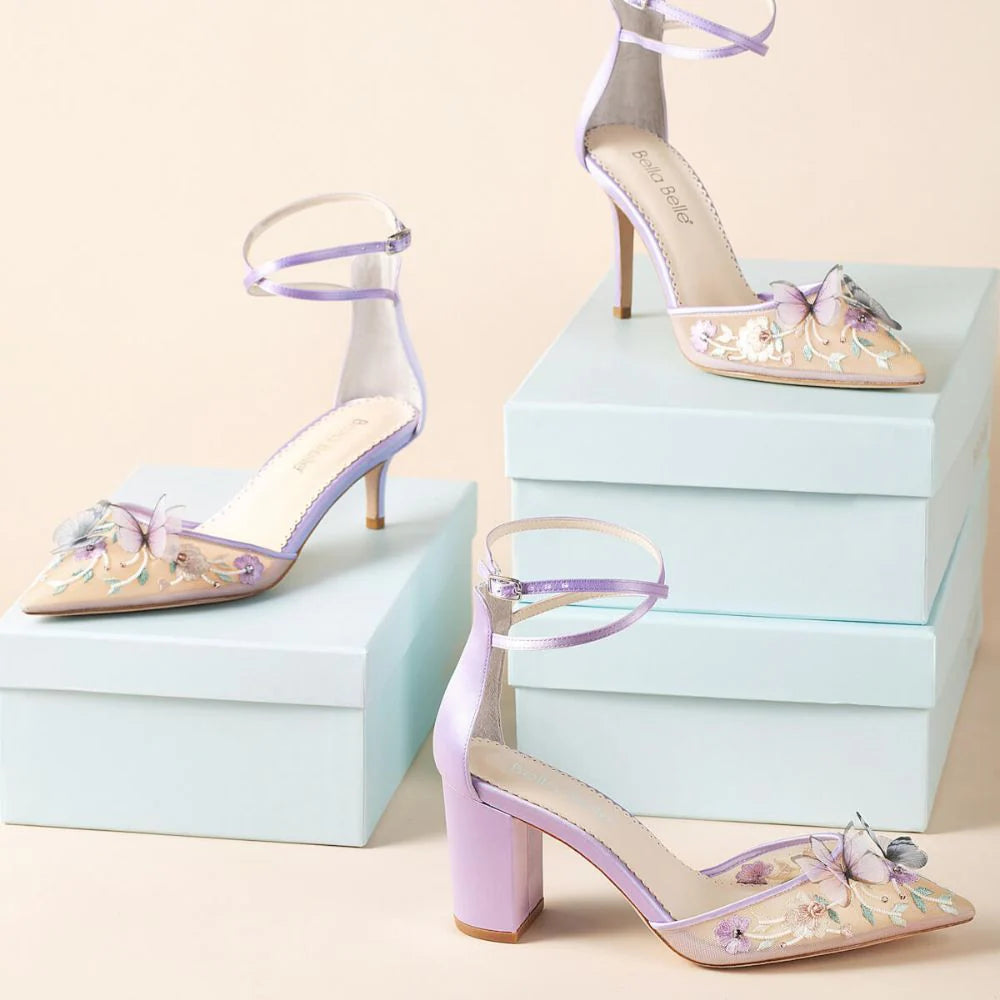 Lavender Butterfly Block Heels