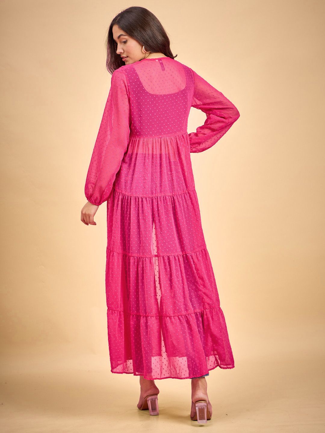Dobby Georgette Tassel Detail Long Shrug