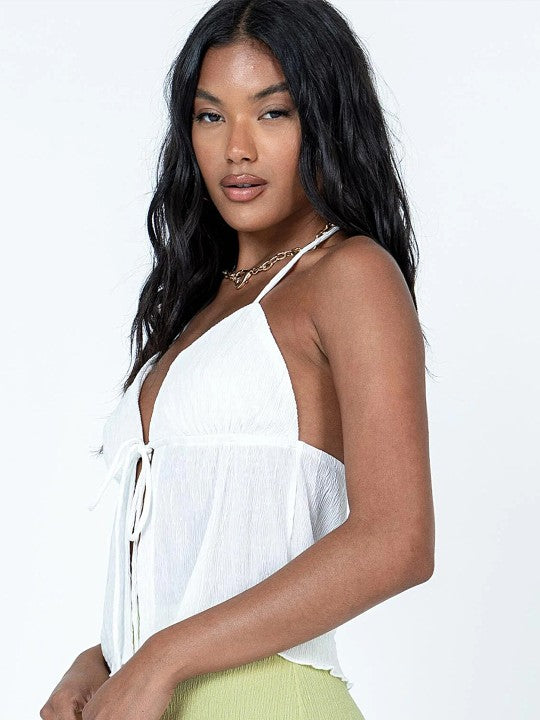 Solid Halter Neck Sleeveless Backless Top