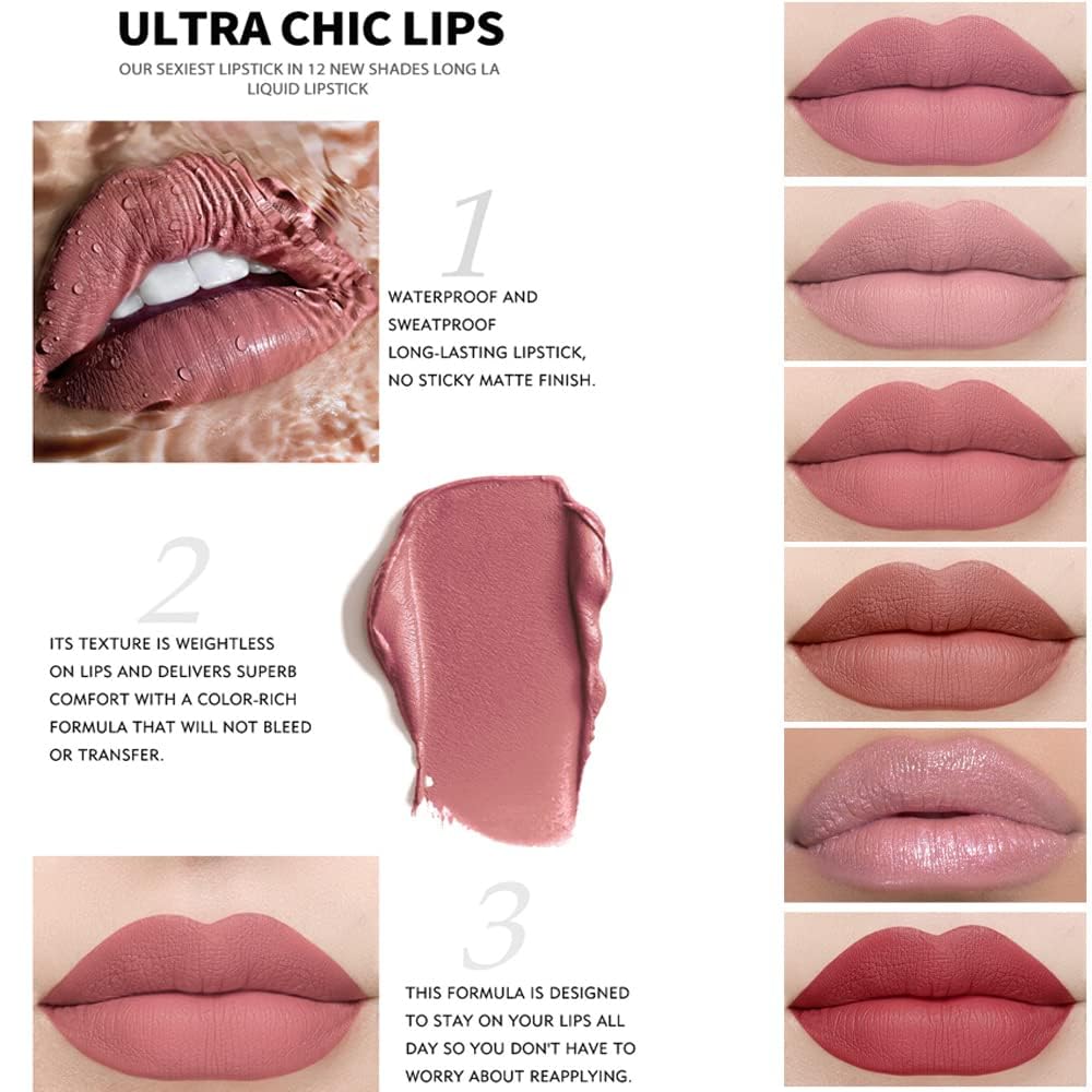 HANDAIYAN Liquid Matte Lipstick | 12 pcs set | Waterproof | Long lasting | Velvet Touch