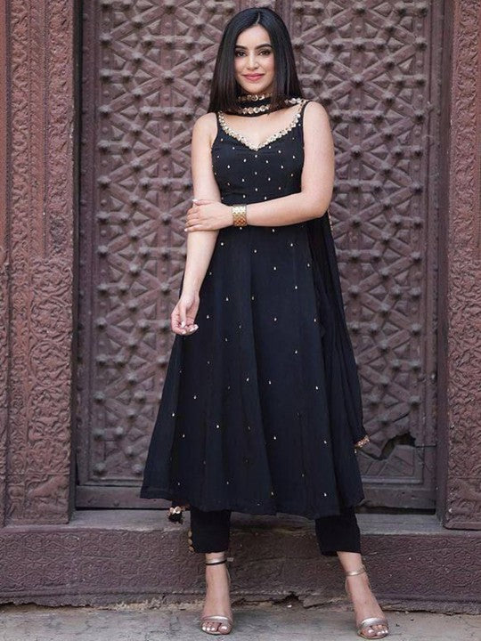 Ethnic Motifs Embroidered A Line Kurta With Trousers & Dupatta