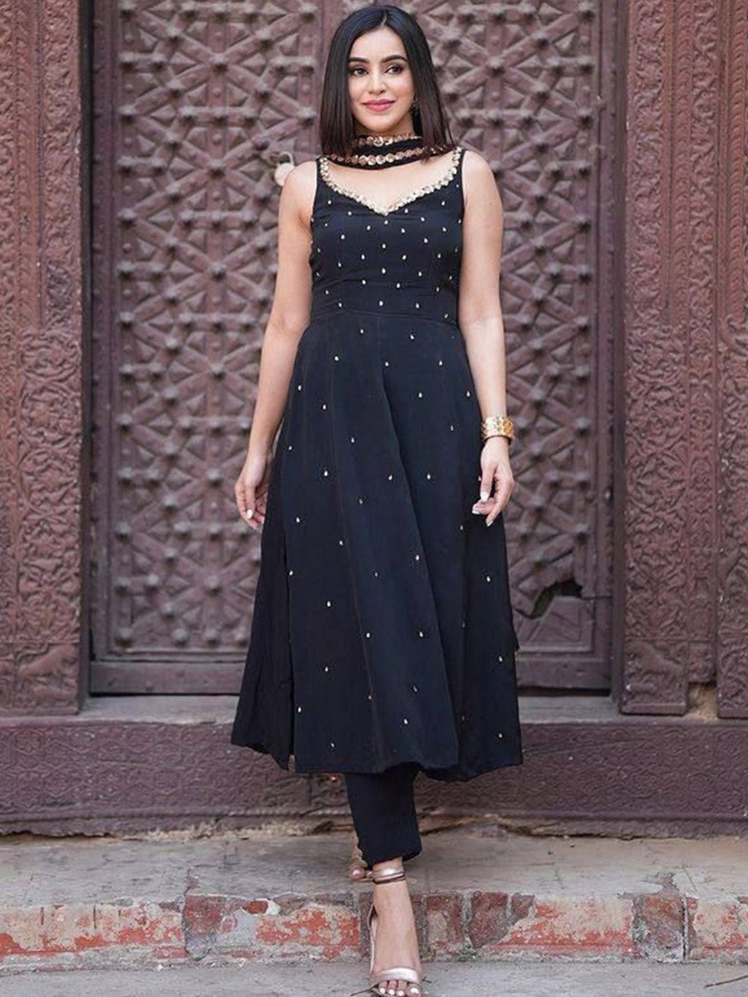 Ethnic Motifs Embroidered A Line Kurta With Trousers & Dupatta