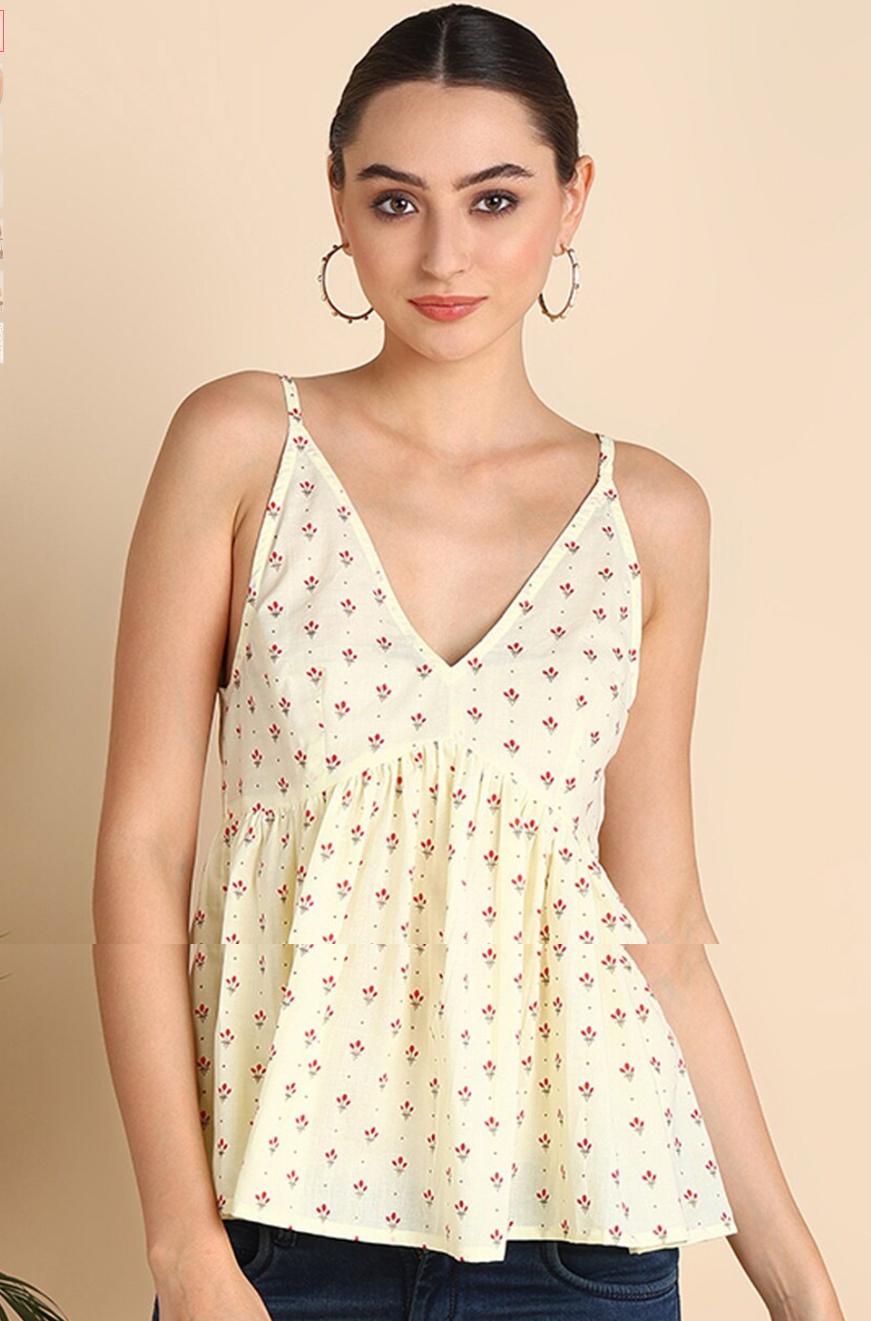 Combo of 2 Ethnic Motifs Printed Halter Neck Gathered Cotton Peplum Top