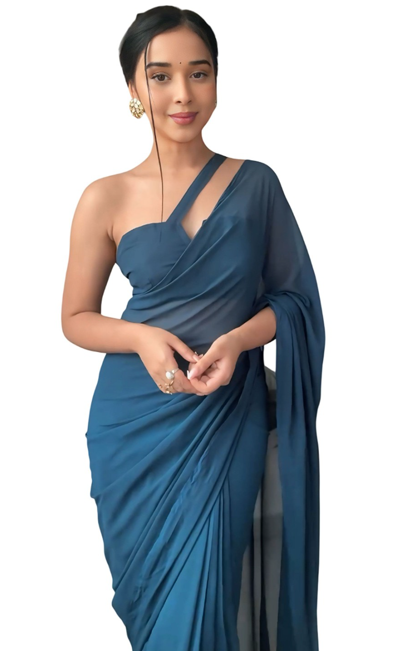 Solid/Plain Bollywood Georgette Saree (Blue)
