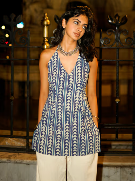Indigo Halter Corset Kurti for Women