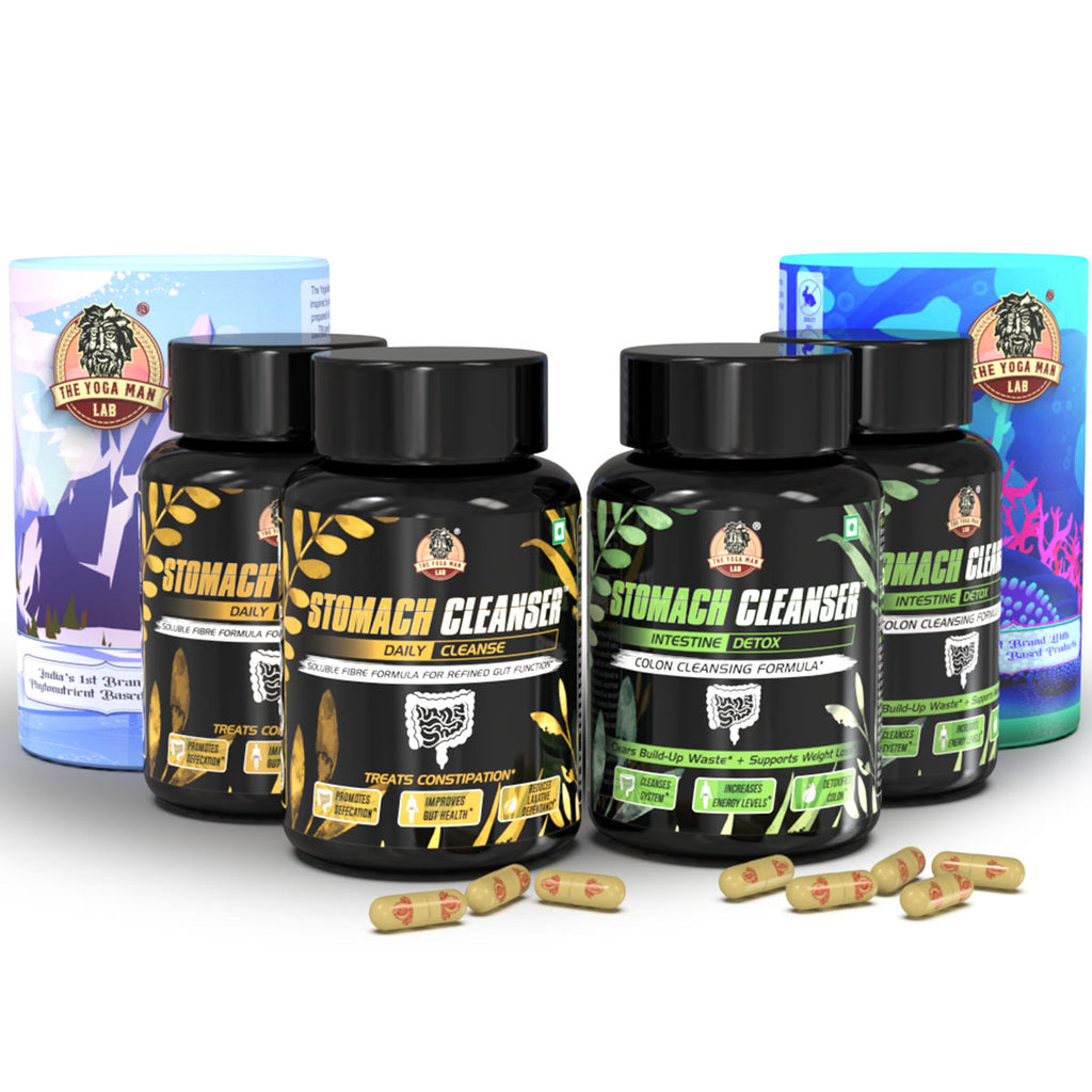 STOMACH CLEANSER KIT- Intestine Detox + Daily Fiber Cleanse (2 Ayurvedic Supplements) | Probiotic Soluble Fiber Formula For Smooth Bowel Movement | 100% Natural