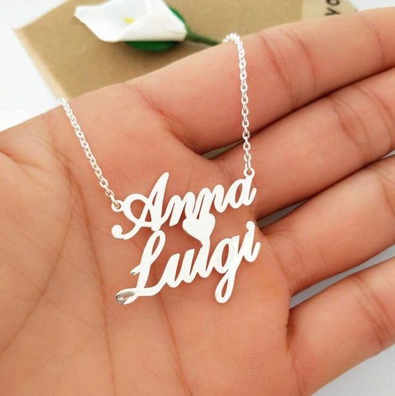 Personalized Double Name Necklace 22K Gold Plated Sterling Silver