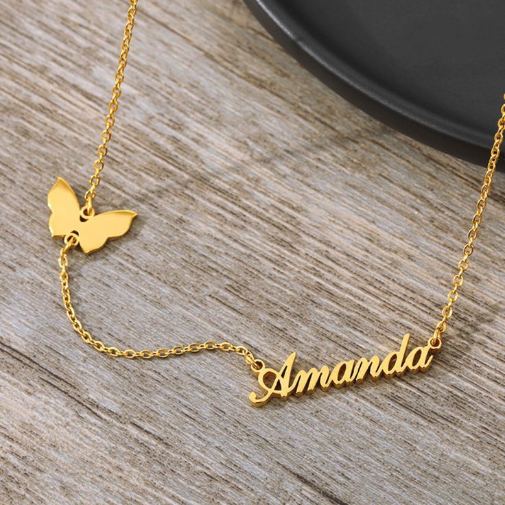 Personalized Single Name Necklace 22K Gold Plated Sterling Silver