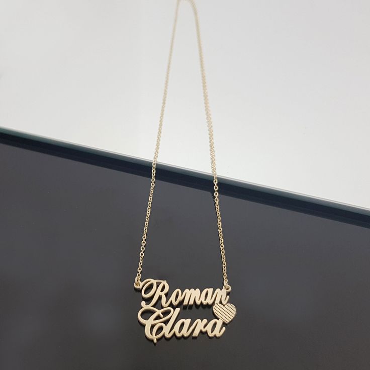 Personalized Double Name Necklace 22K Gold Plated Sterling Silver