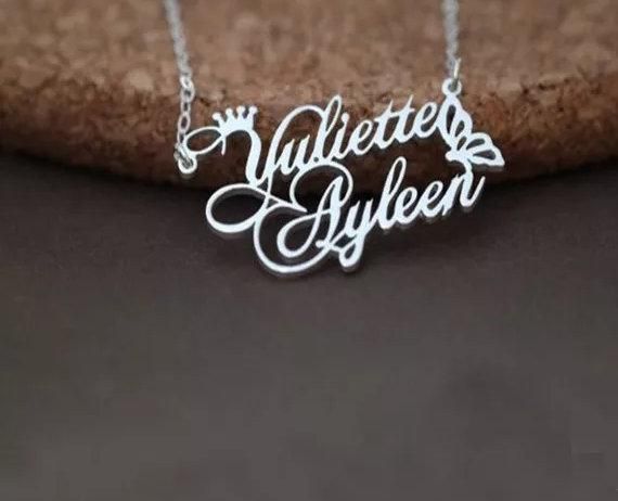 Personalized Double Name Necklace 22K Gold Plated Sterling Silver