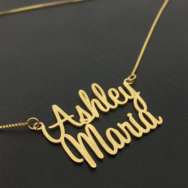 Personalized Double Name Necklace 22K Gold Plated Sterling Silver