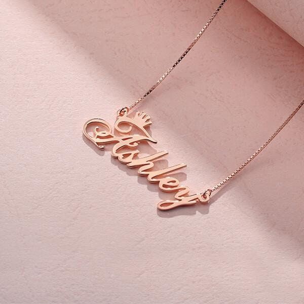 Personalized Single Name Necklace 22K Gold Plated Sterling Silver