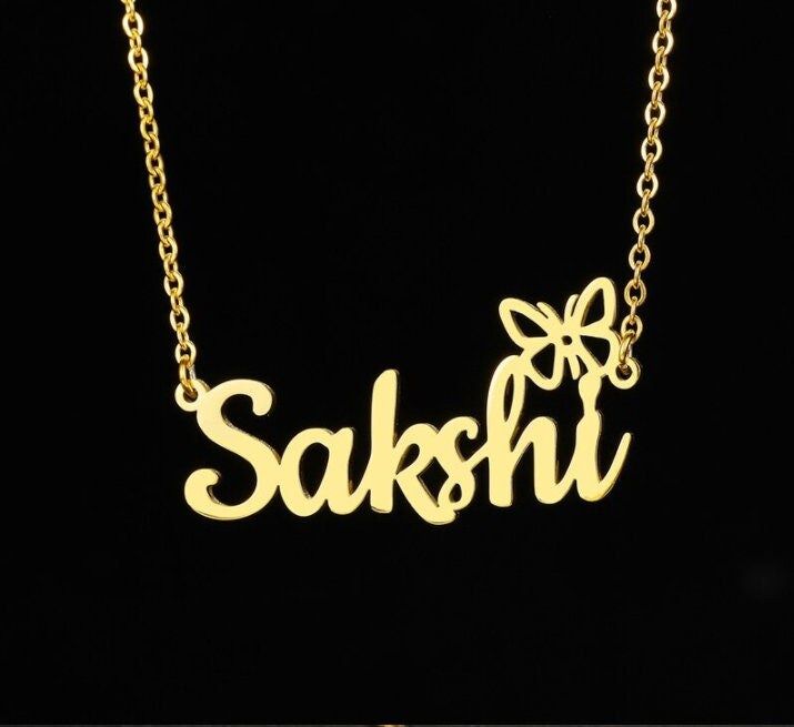 Personalized Single Name Necklace 22K Gold Plated Sterling Silver