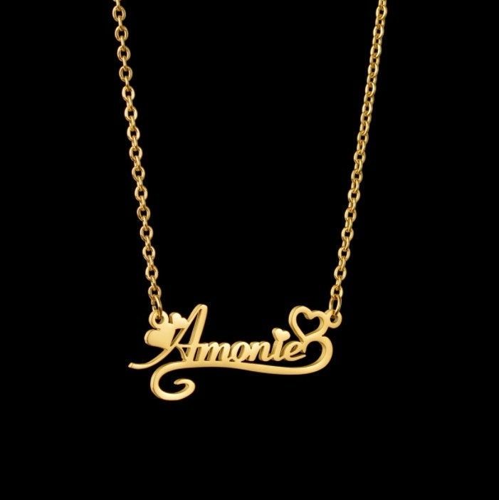 Personalized Single Name Necklace 22K Gold Plated Sterling Silver