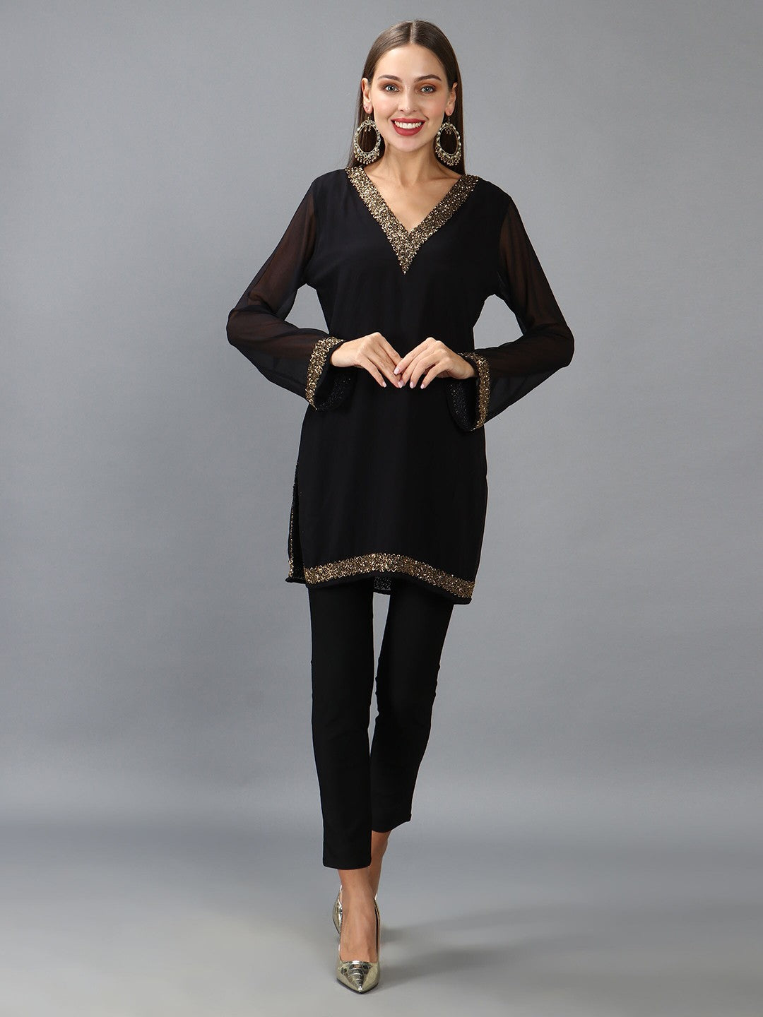 Embroidered Georgette Longline Kurti