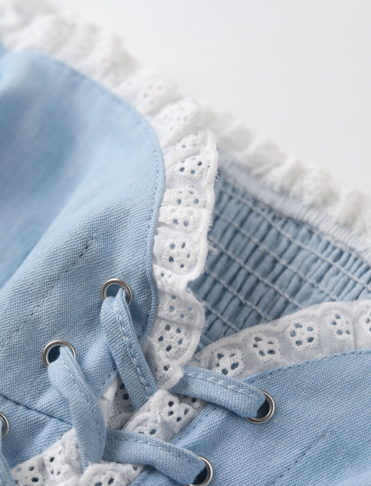 Blue Hollow Lace Denim Crop Top