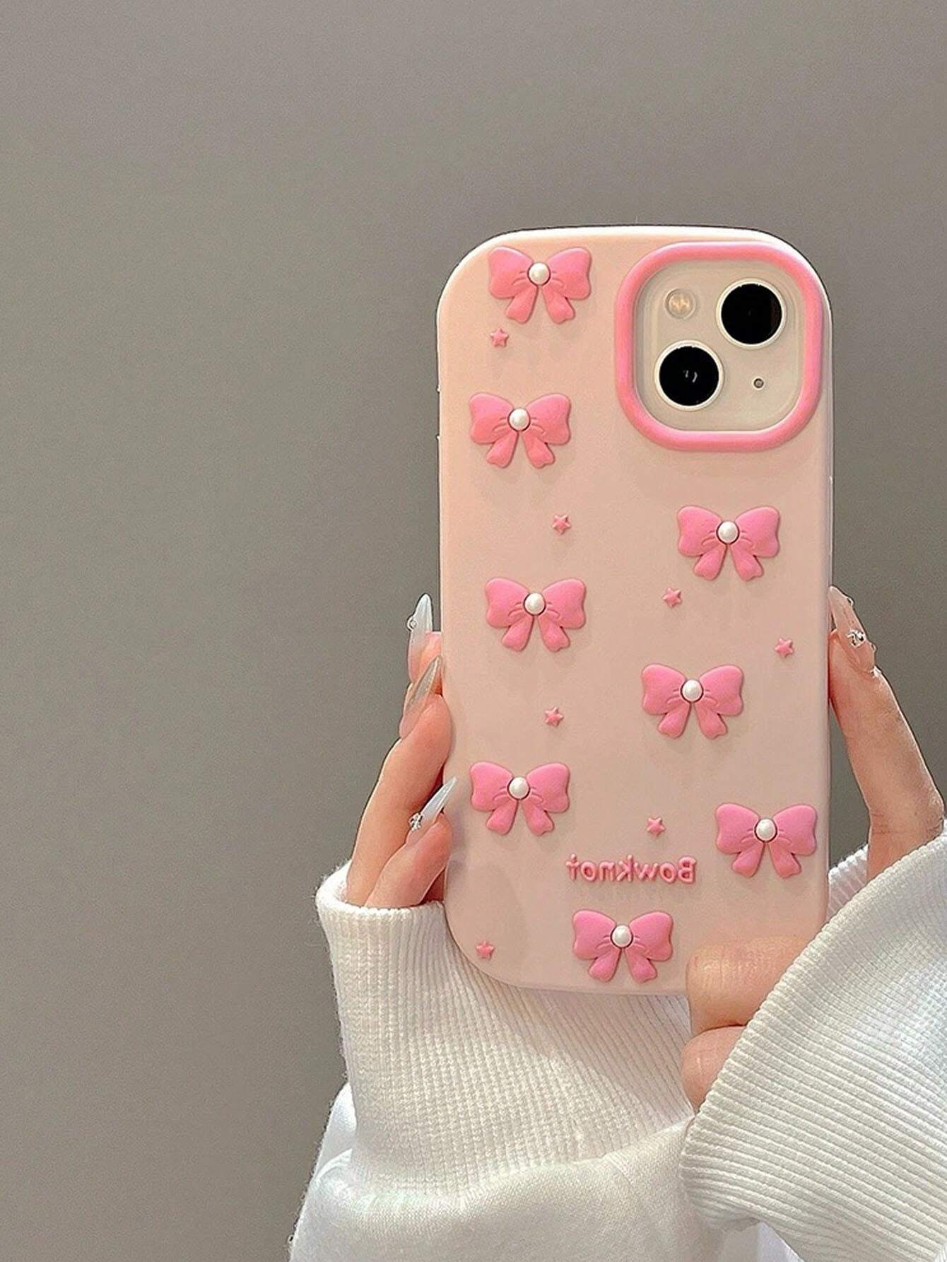 Combo Of Pink Floral Bow Tie Frame IPhone Cover With Charger Protector