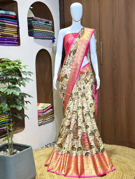 Pink Kalamkari Digital Printed Saree