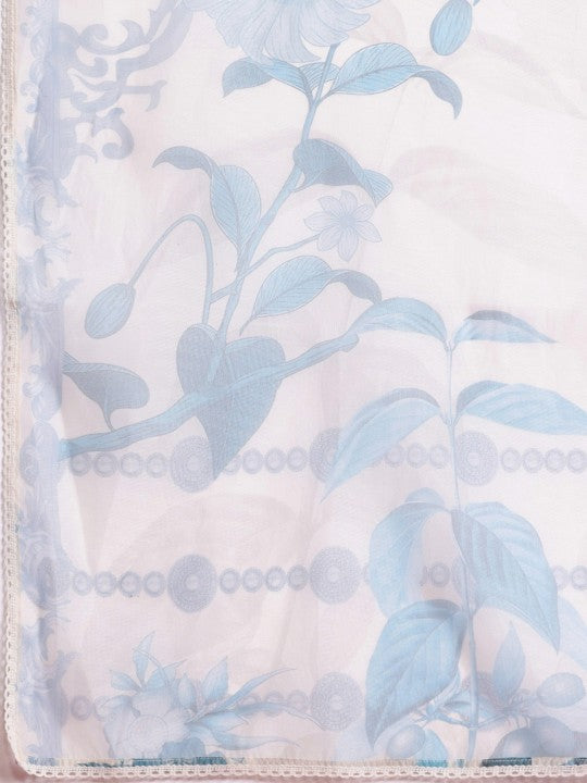 Floral Embroidered Lace Detailed Layered Kurta & Trousers With Dupatta