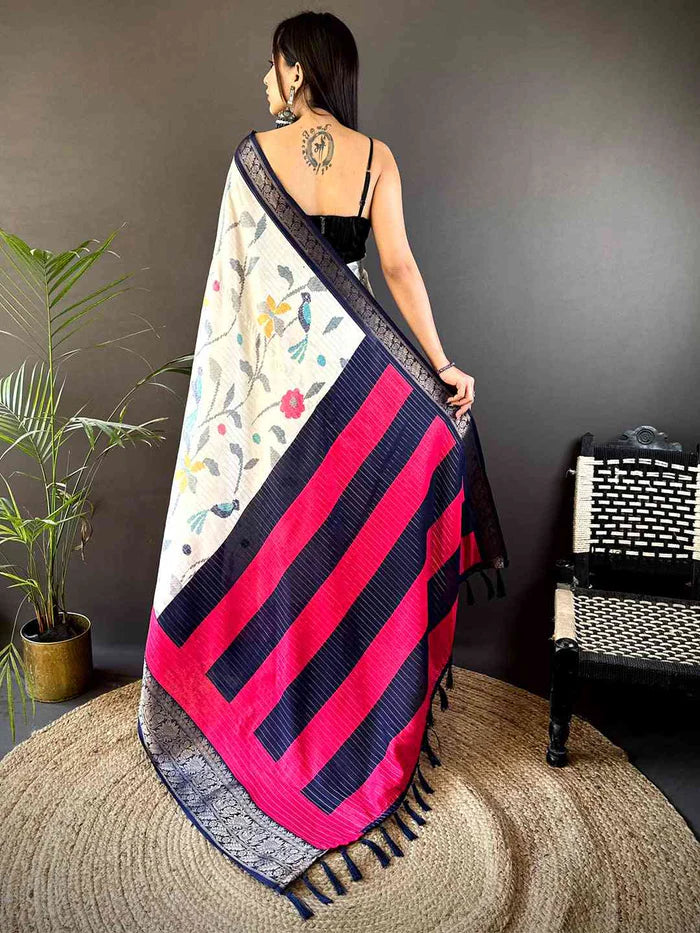 Elegant Birdsong Dola Silk Saree