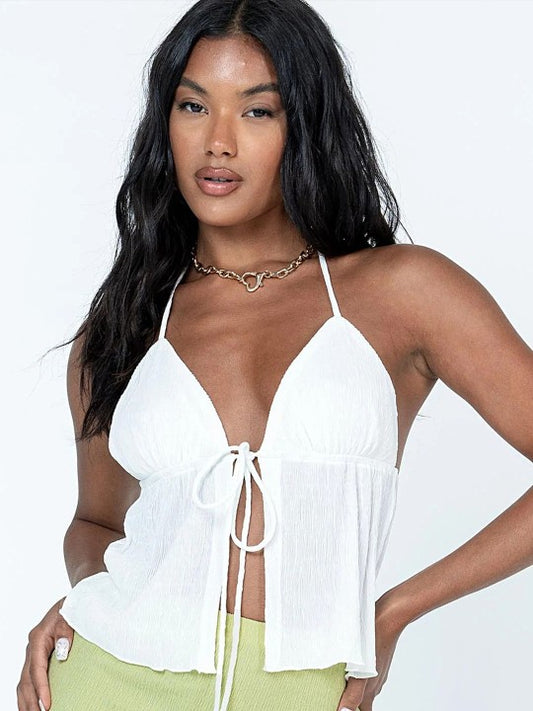Solid Halter Neck Sleeveless Backless Top