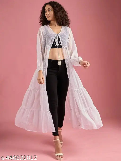 Dobby Georgette Tassel Detail Long Shrug