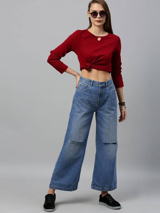 Women Boot-Leg Mid Rise Blue Jeans