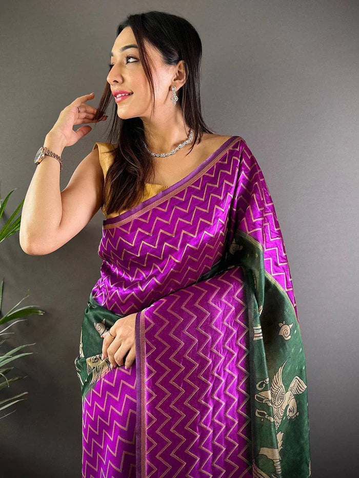 Red Heritage Weave Kalamkari Soft Silk Saree
