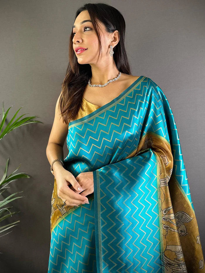 Red Heritage Weave Kalamkari Soft Silk Saree