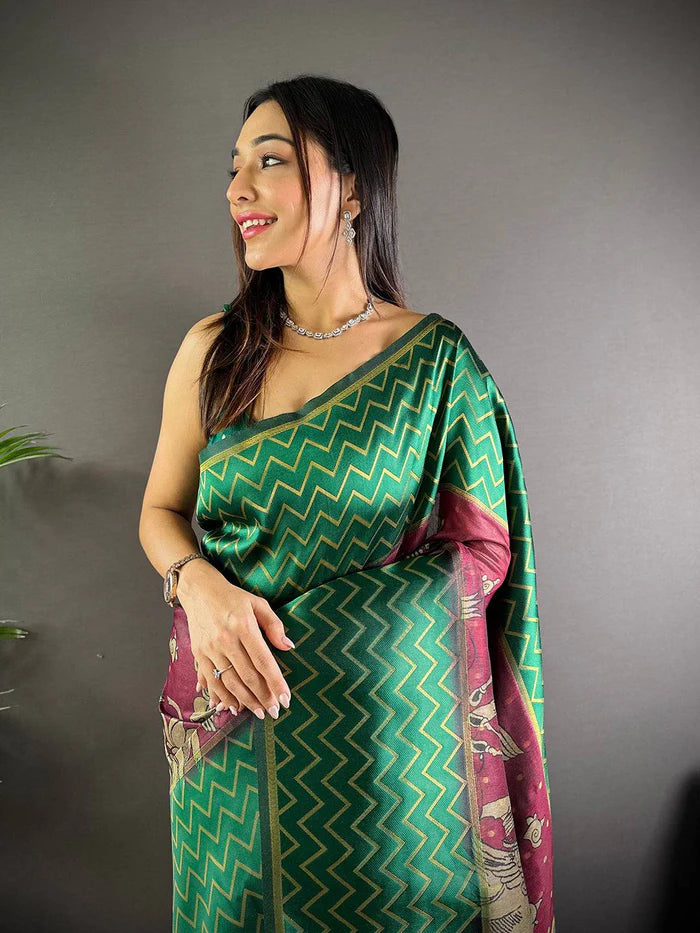Red Heritage Weave Kalamkari Soft Silk Saree