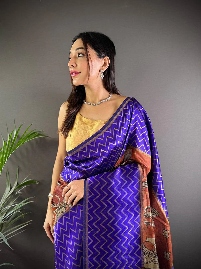 Red Heritage Weave Kalamkari Soft Silk Saree