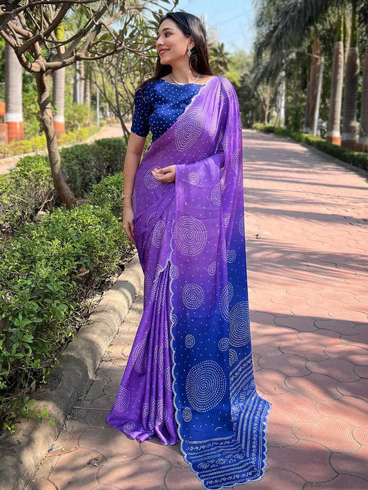 Georgette Silk Saree with Ombre Bandhej Print & Swaroski Stone Work