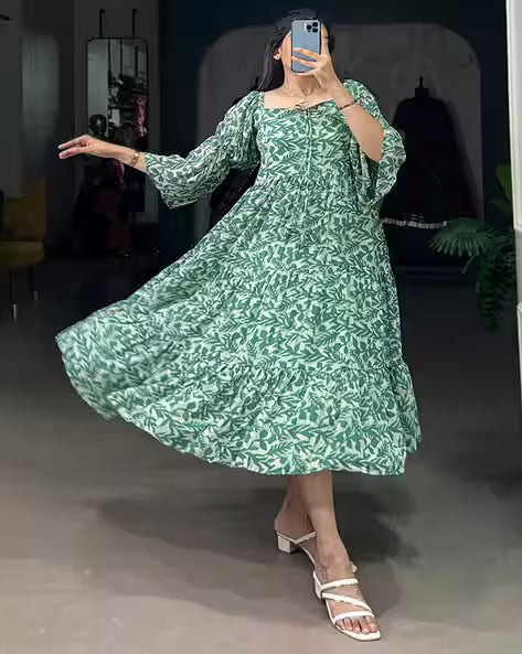 Women Leaf Print Fit & Flare Dress