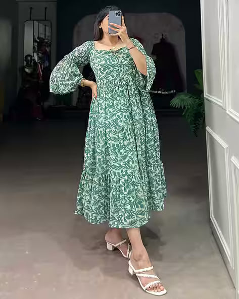 Women Leaf Print Fit & Flare Dress