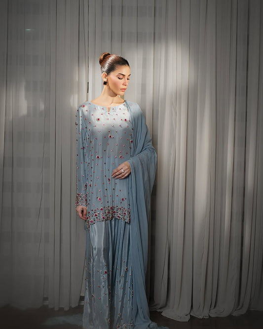 Blue Farshi salwar suit with dupatta