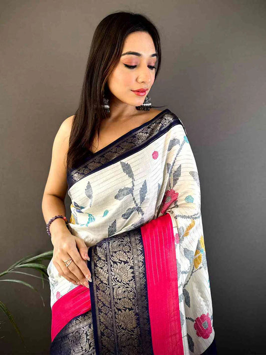 Elegant Birdsong Dola Silk Saree