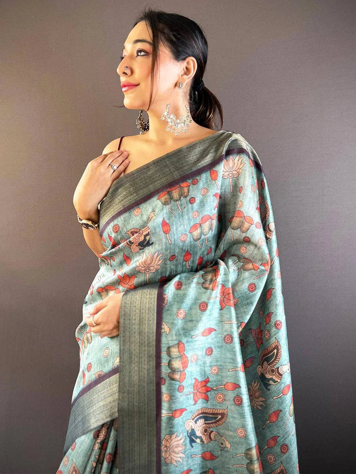 Kalamkari Tussar Silk Saree