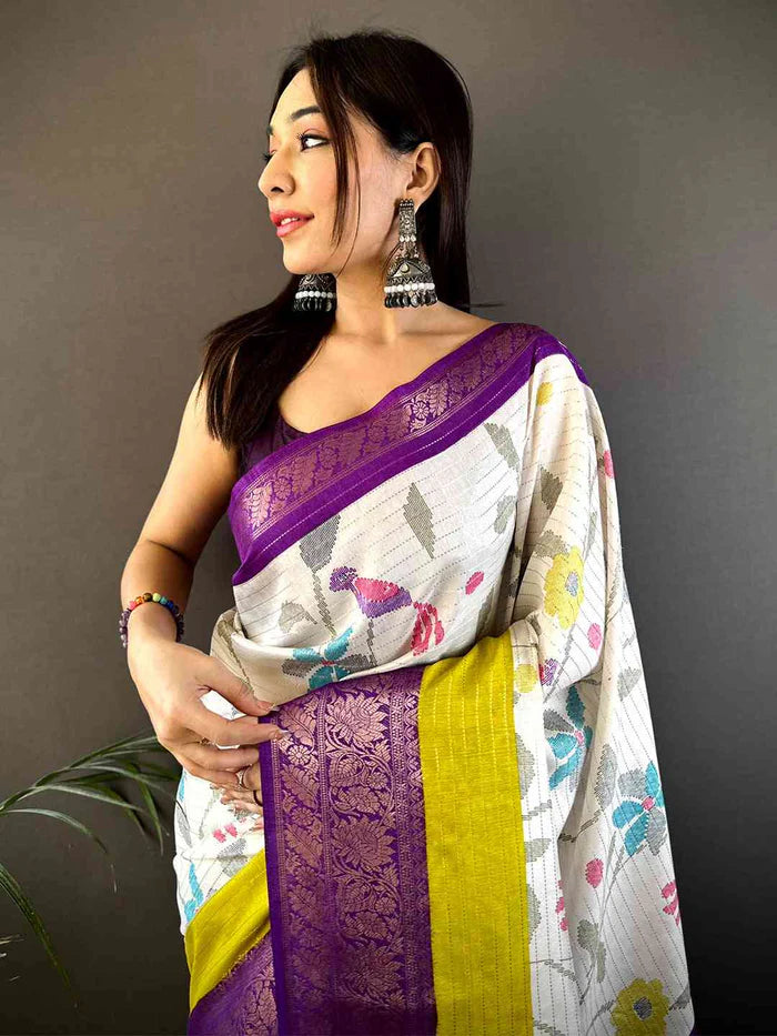 Elegant Birdsong Dola Silk Saree